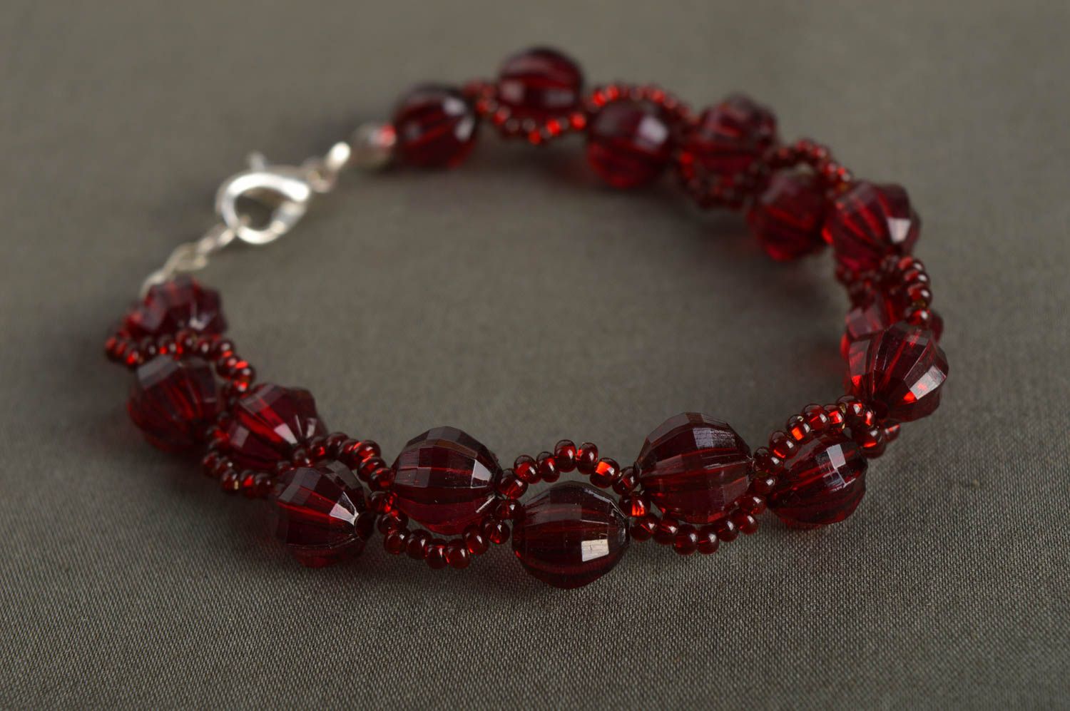 Handmade red beaded bracelet elegant wrist bracelet stylish jewelry gift for her photo 1