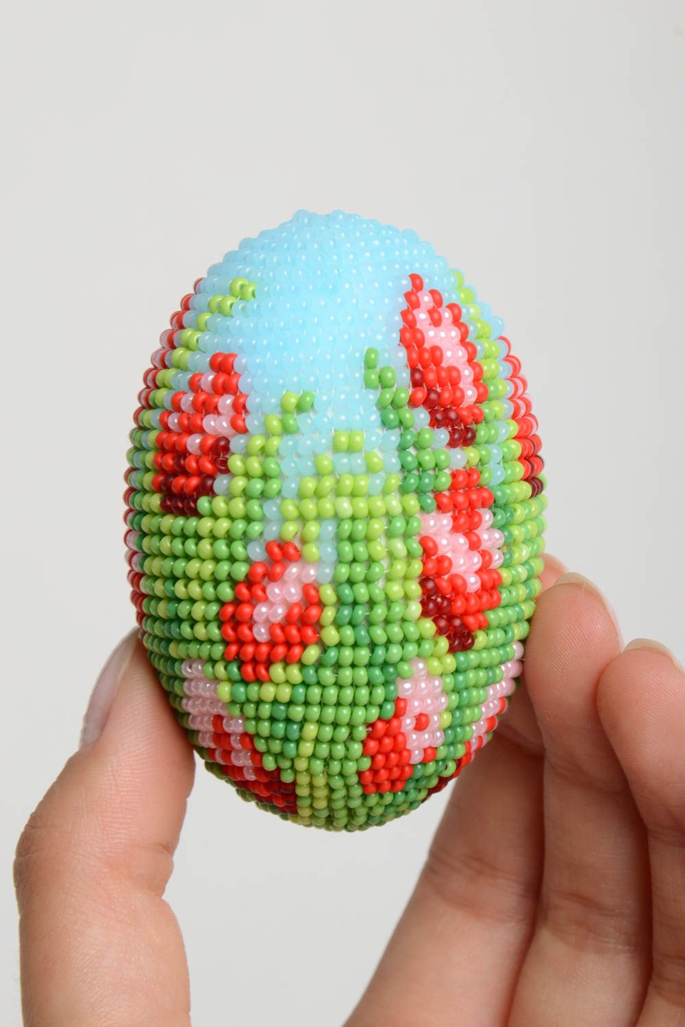 Handmade Easter decoration unique festive seed beaded decoration for home photo 5