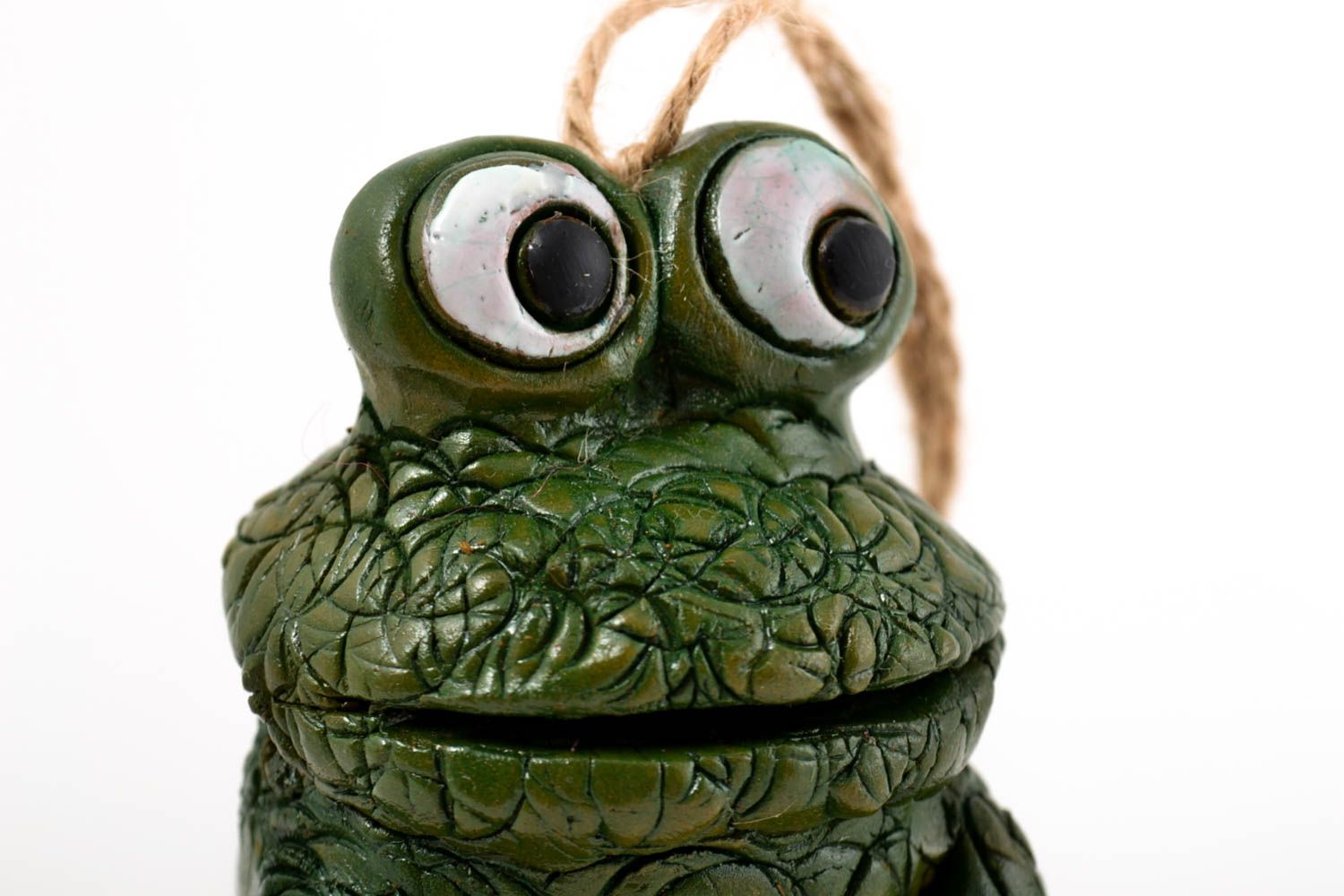 Cloche sonnette Déco maison fait main Suspension décorative grenouille argile photo 2