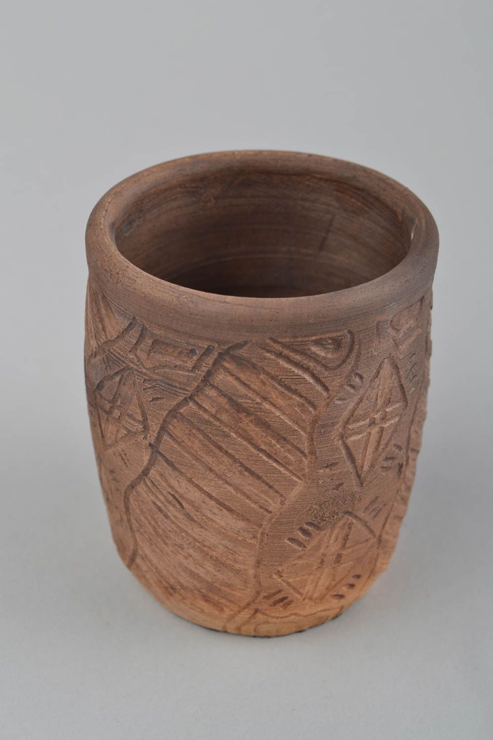 Vaso de arcilla artesanal bonito original en estilo étnico decorativo 250 ml foto 3