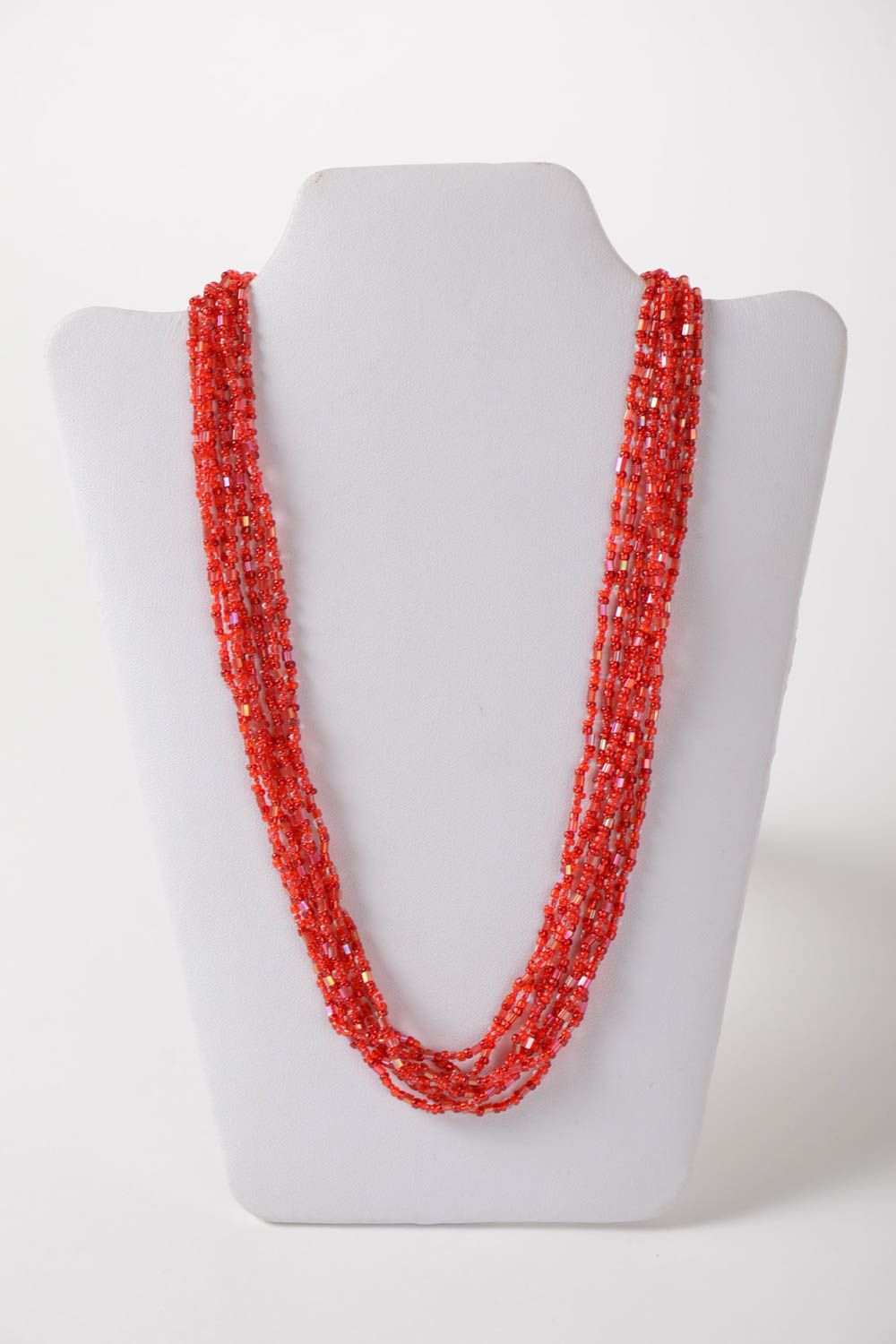 Handmade festive beaded necklace beautiful female jewelry red accessory photo 2