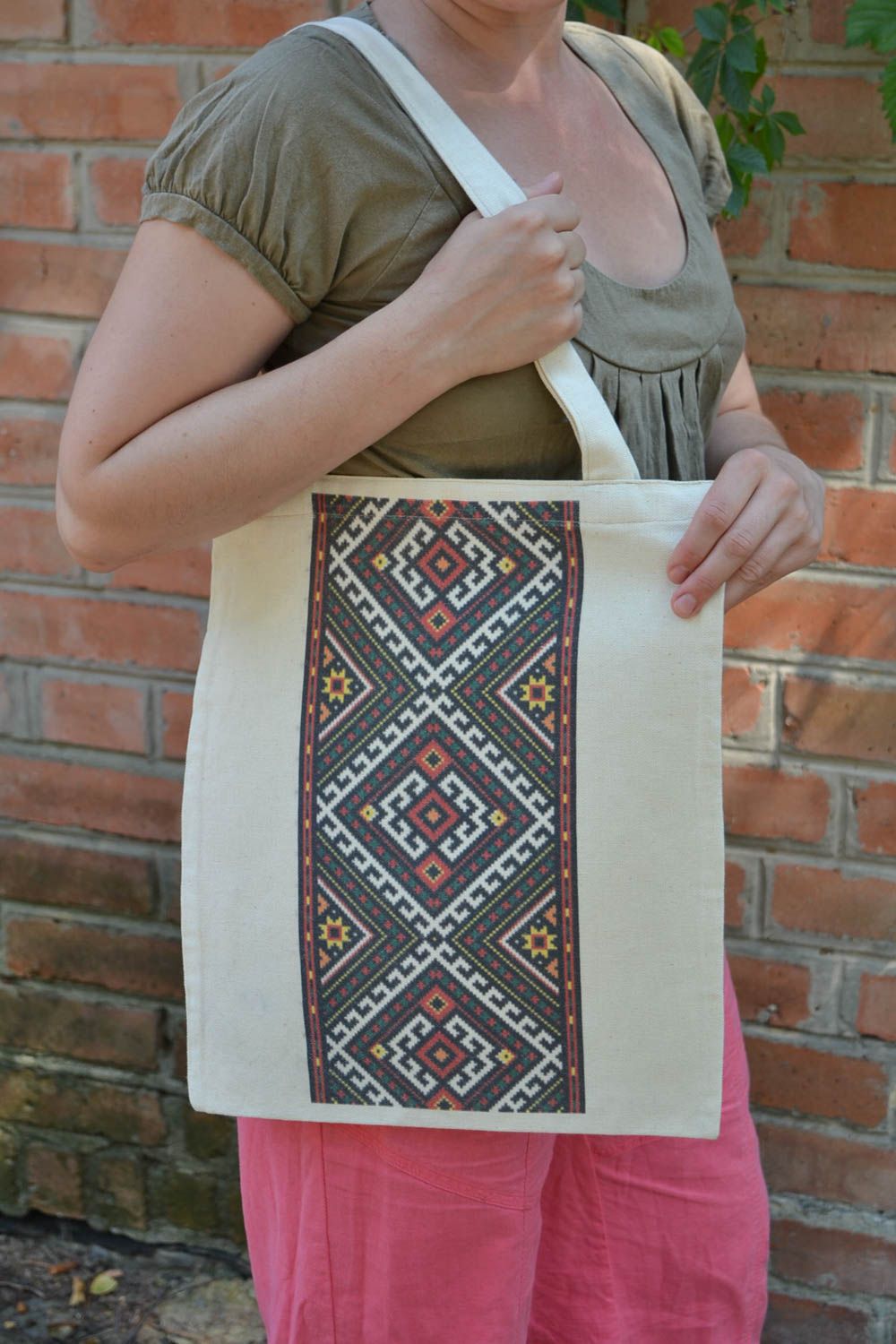 Handmade large female roomy textile bag in ethnic style  photo 1