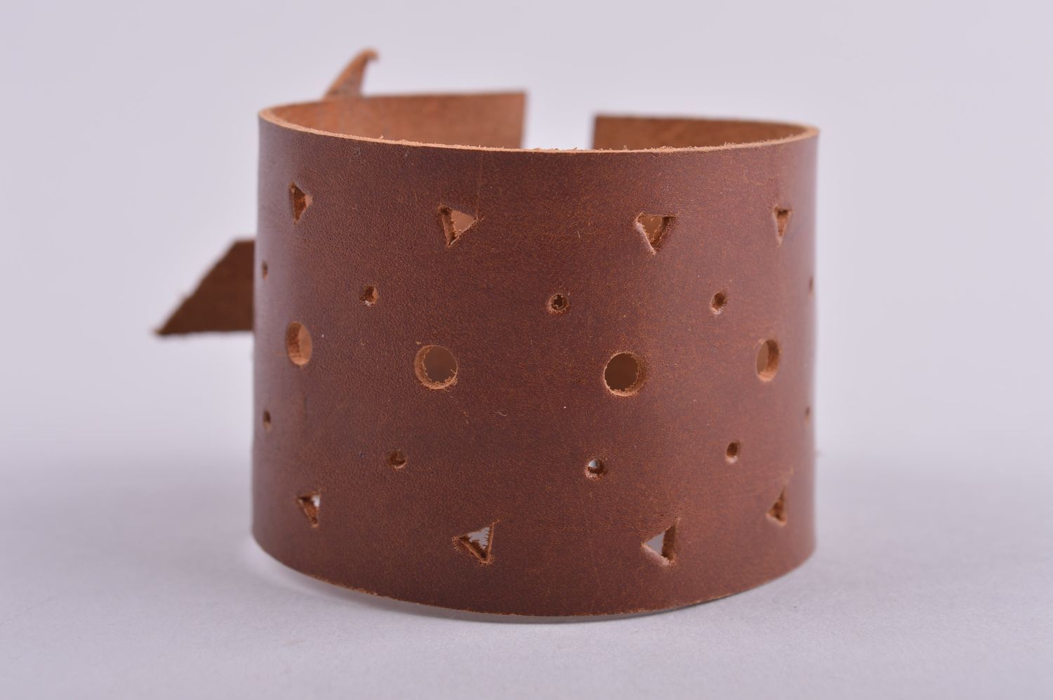 Handmade designer leather bracelet wide unisex bracelet cute brown jewelry photo 3