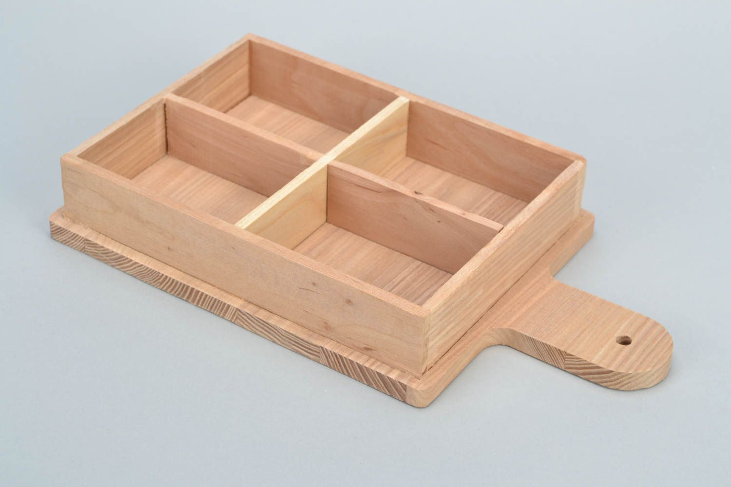 Boîte à compartiments en bois brut claire faite main sans couvercle à décorer photo 3