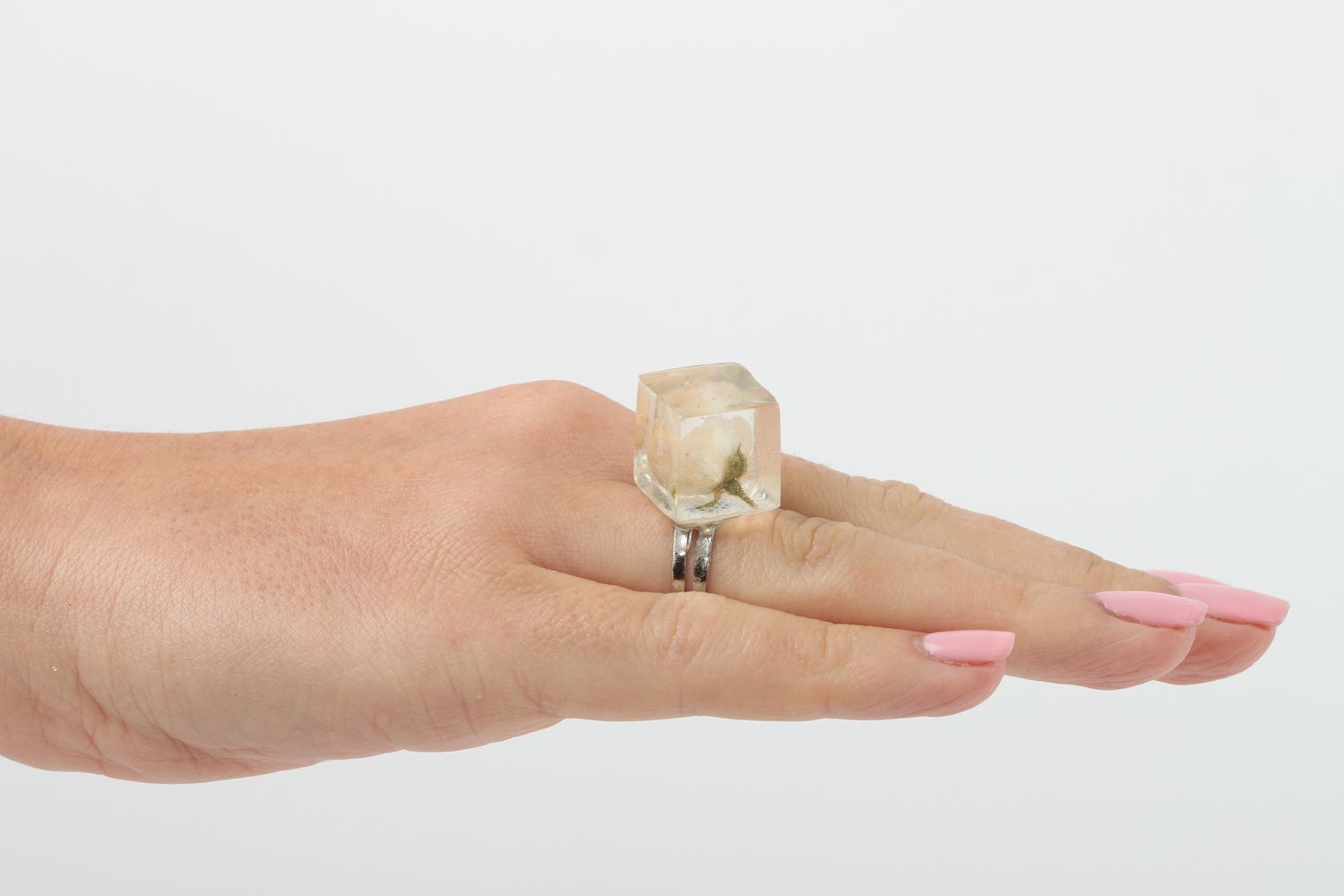 Кольцо ручной работы кольцо из эпоксидной смолы модное кольцо с цветком фото 5