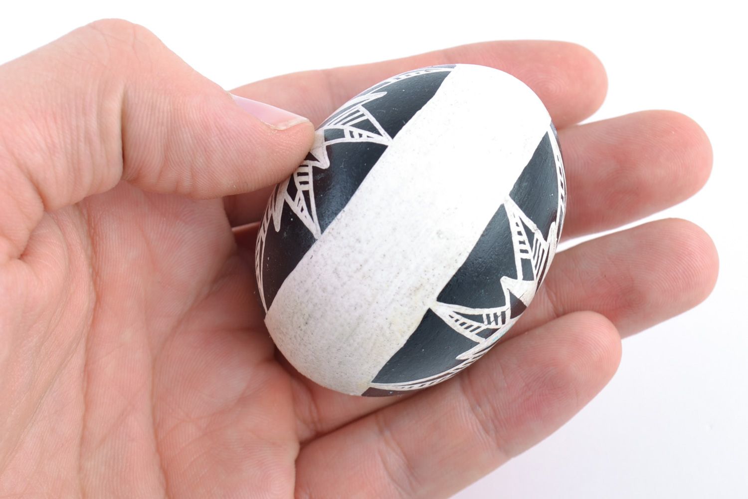 Black and white handmade painted chicken Easter egg photo 2
