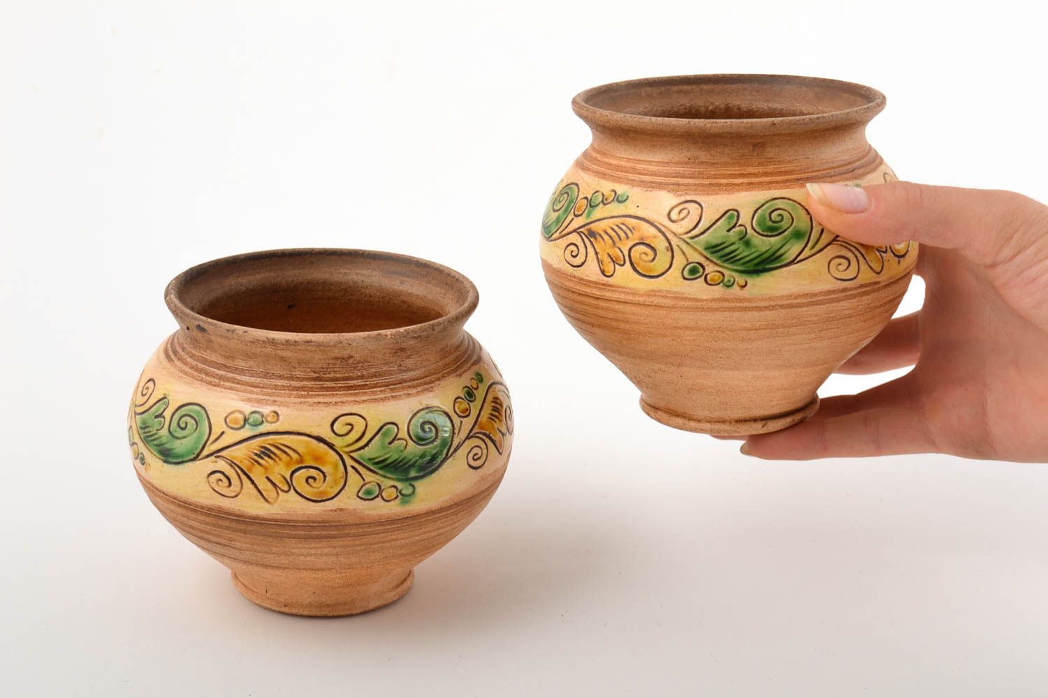 Set of two 5-inch ceramic cooking pots with hand-painted pattern 1,37 lb photo 5