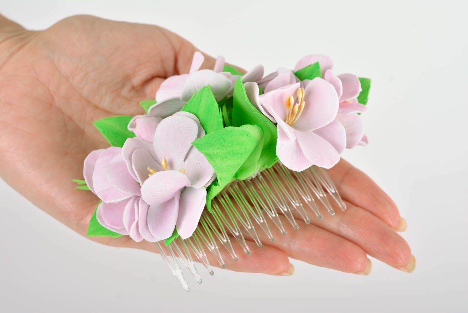 Handmade hair accessories designer hair comb with flowers stylish barrette photo 3