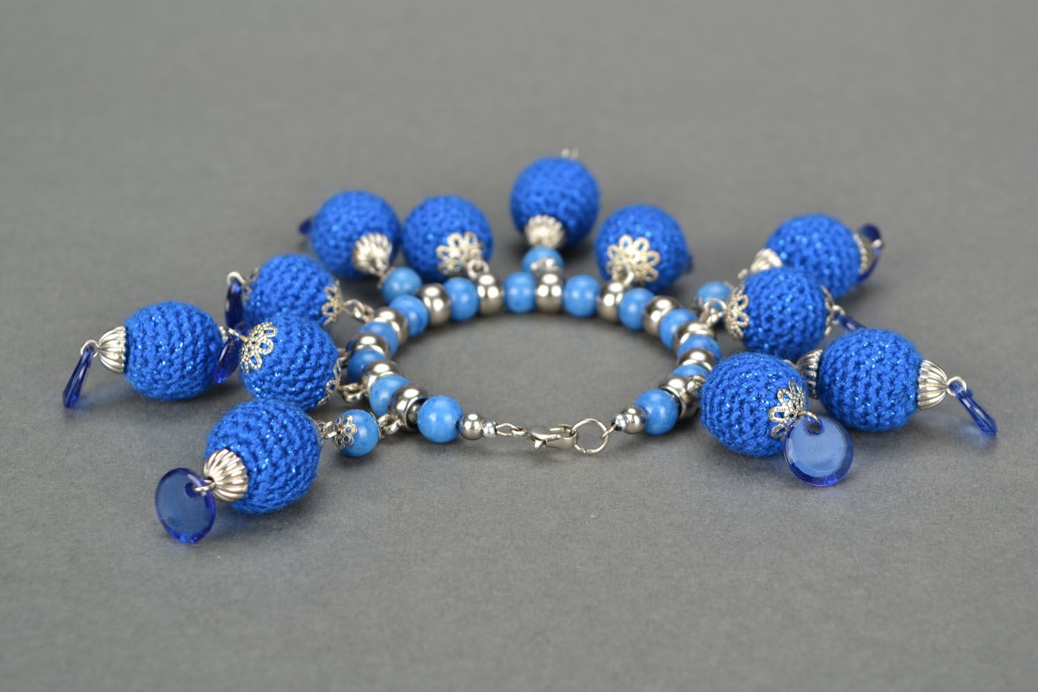 Crochet wrist bracelet Blue Gloss photo 5