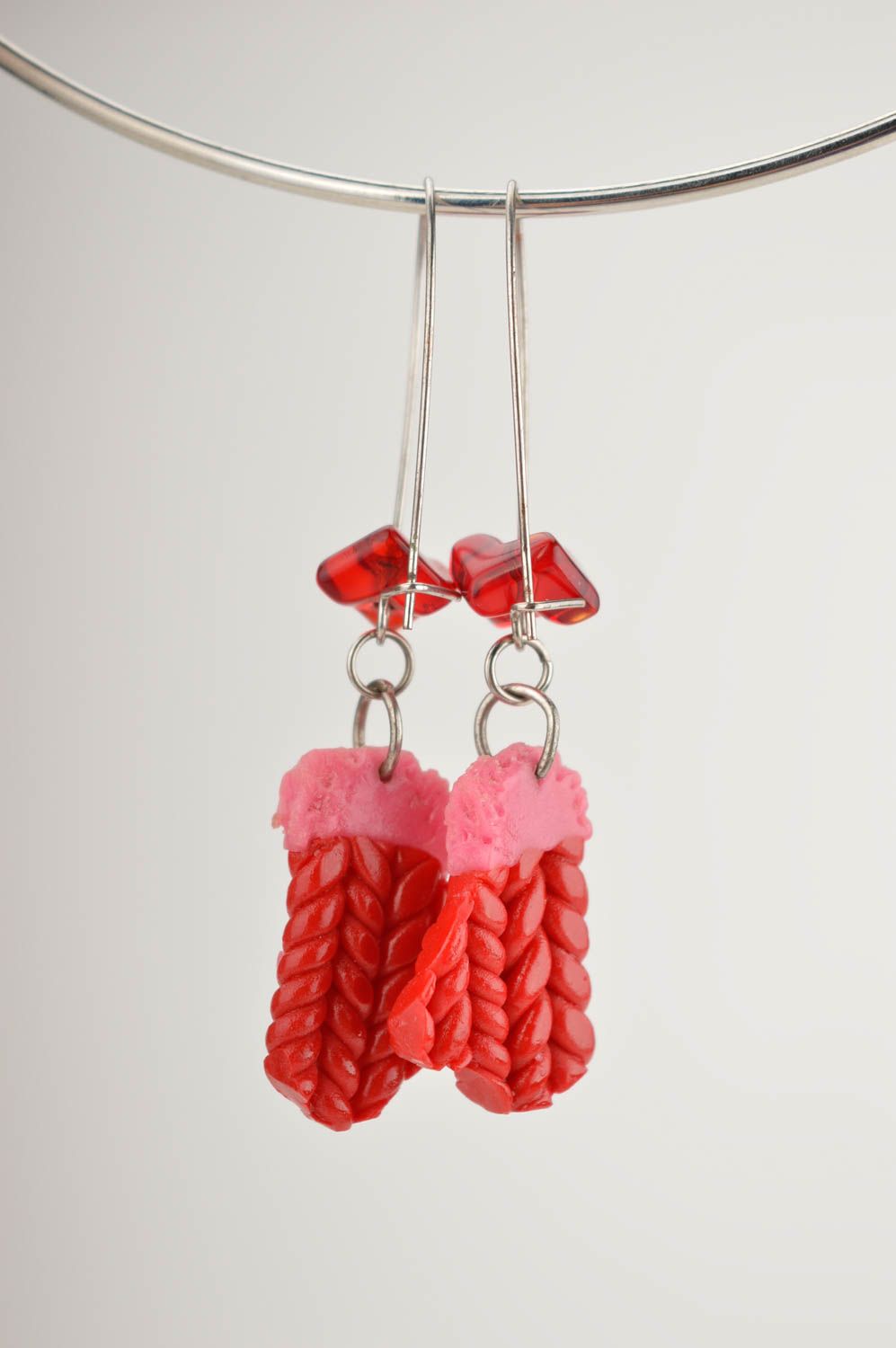 Handmade cute bright earrings designer stylish earrings elegant red jewelry photo 1