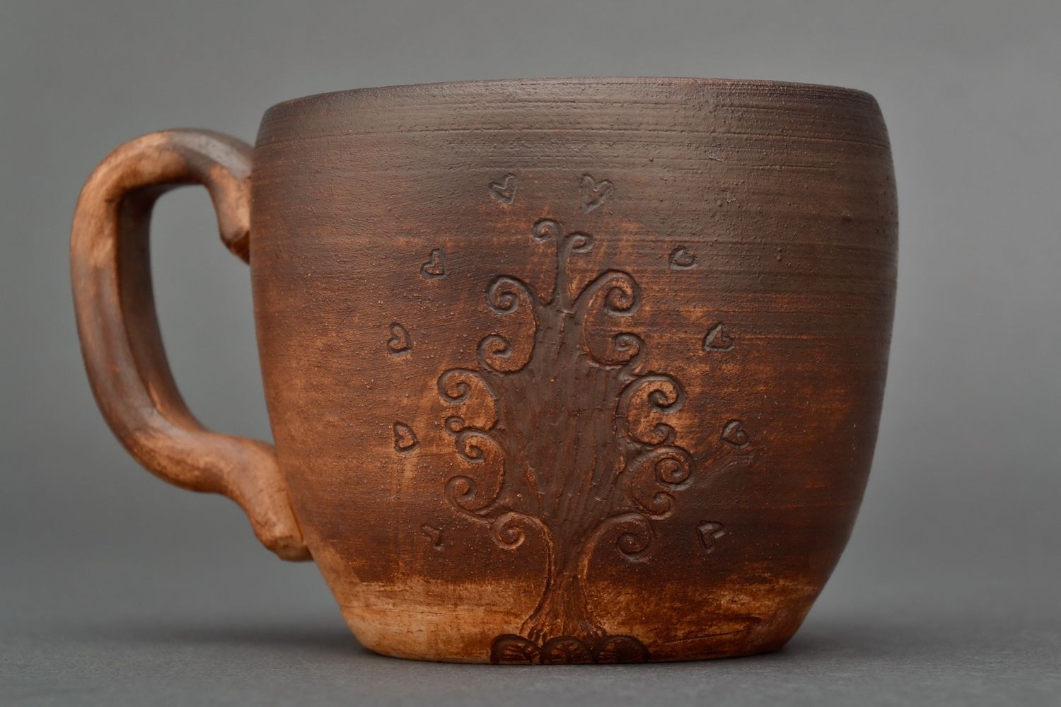 Large not glazed natural clay coffee cup with handle photo 2