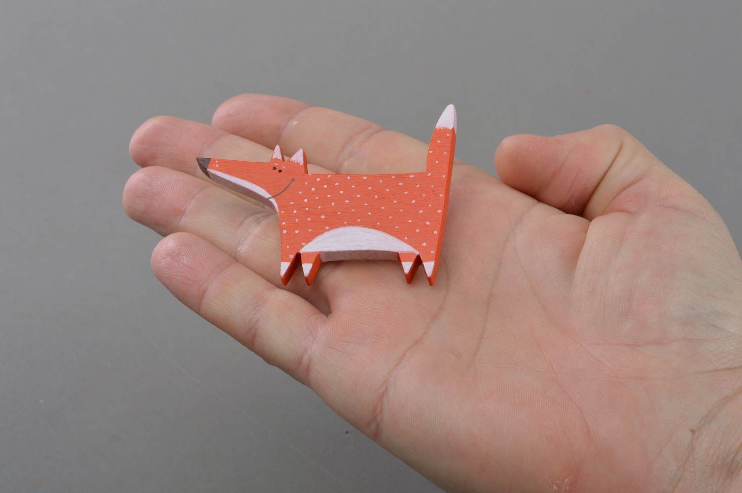 Beautiful funny handmade designer plywood brooch in the shape of red fox photo 4