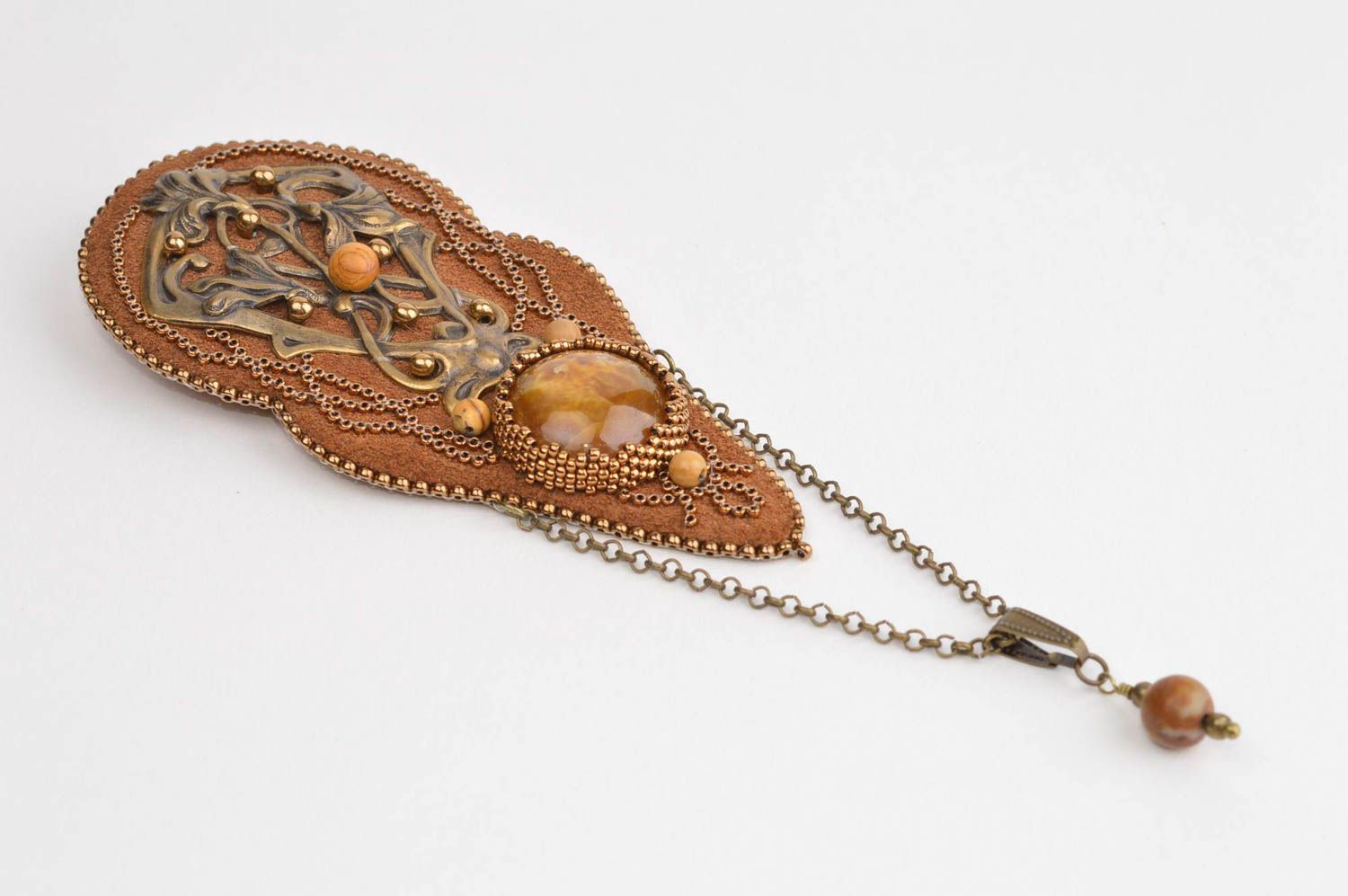 Metal brooch handmade beaded brooch vintage brooch stylish jewelry for women photo 2