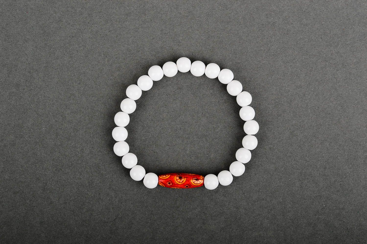 Handmade accessories beautiful white and red bracelet with beads beaded jewelry  photo 1