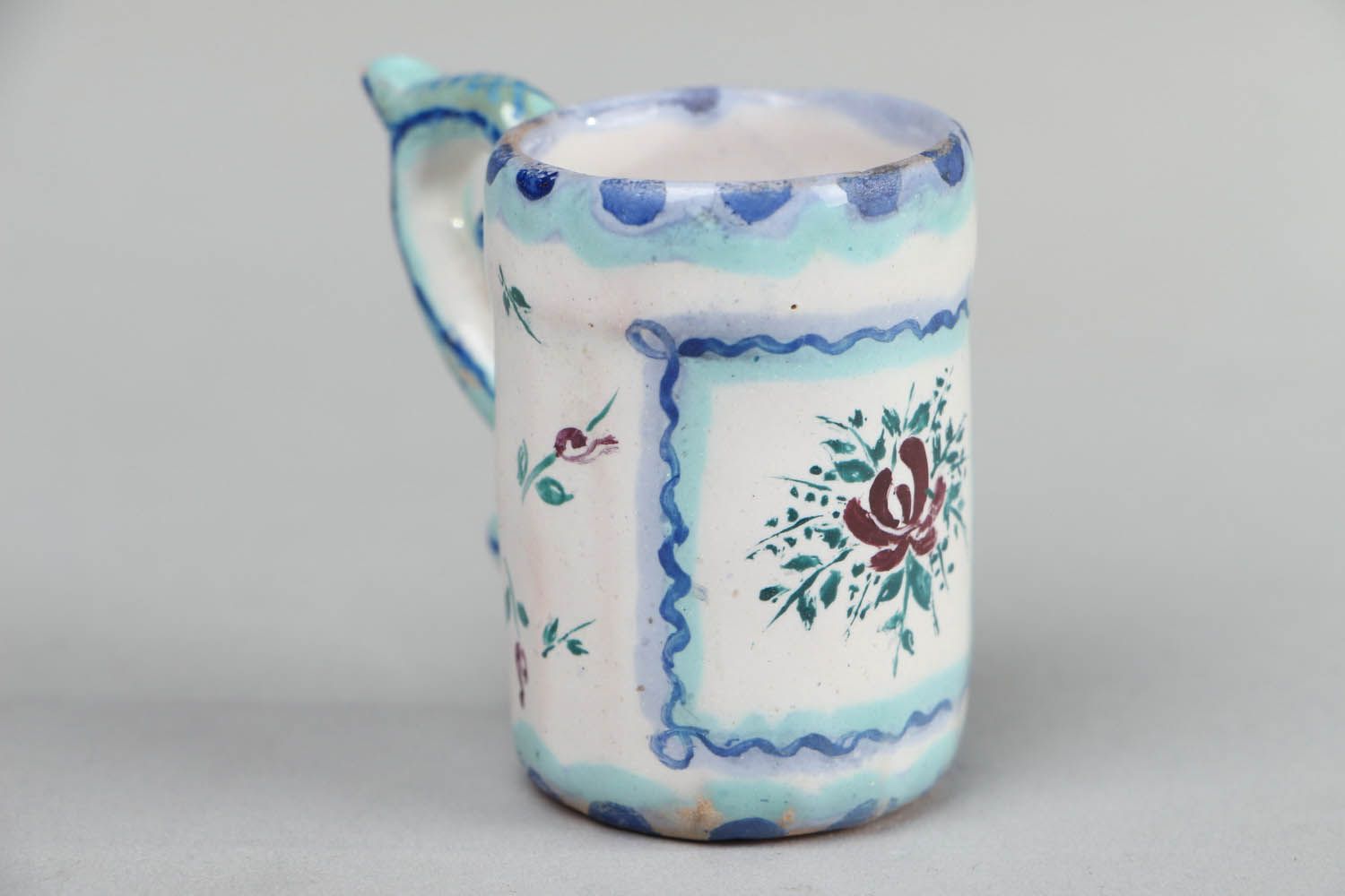 2 inches handmade ceramic coffee cup with floral design 0,07 lb photo 1