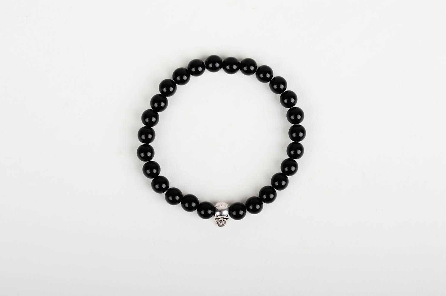 Bracelet with beads handmade accessories wrist black bracelet with skull  photo 1