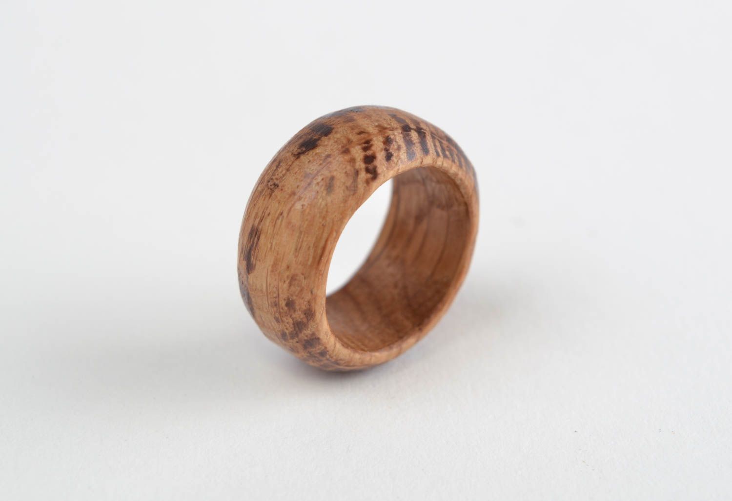 Handmade carved brown wooden designer round jewelry ring for women photo 3