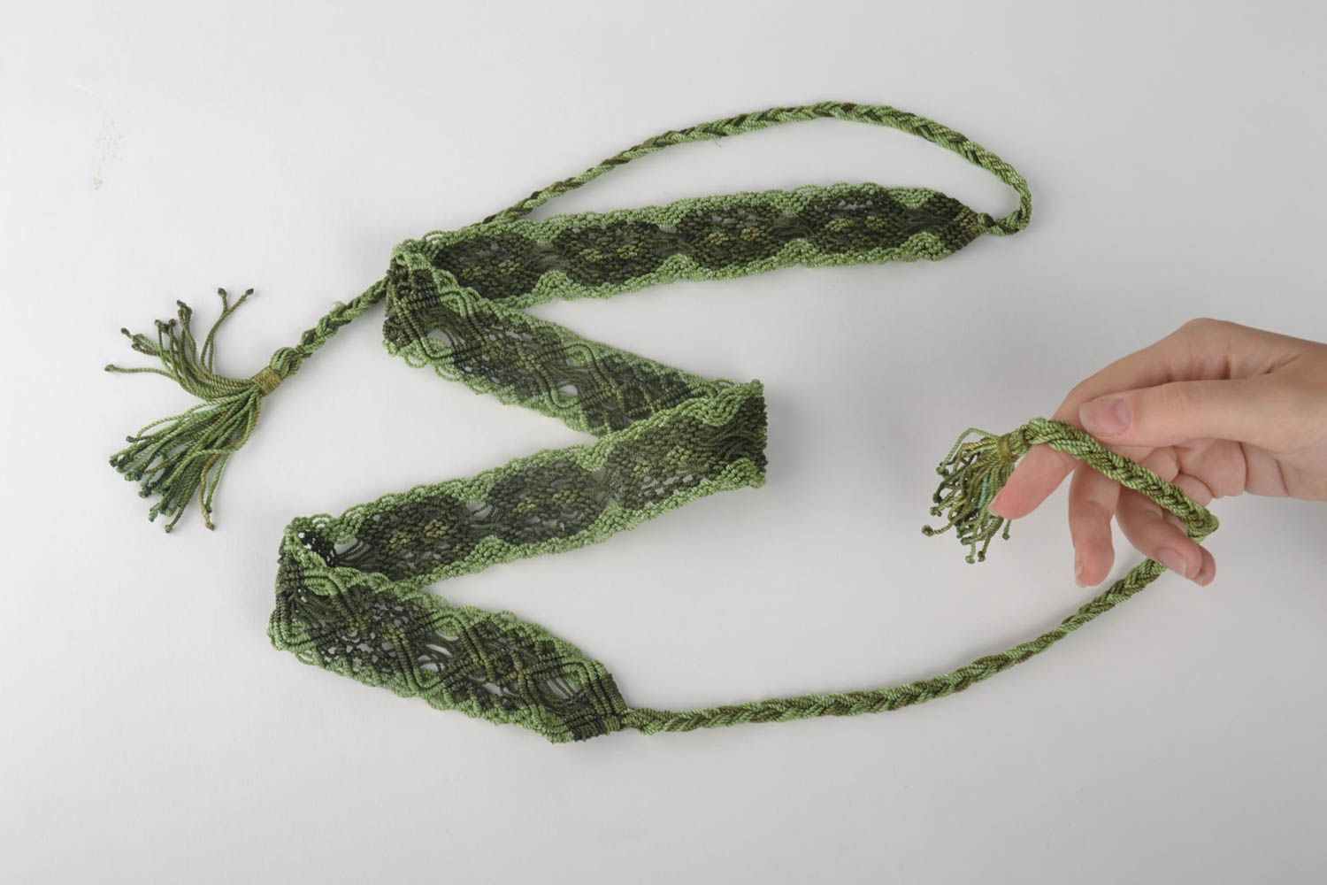 Beautiful green handmade belt stylish woven belt designer unusual accessory photo 5