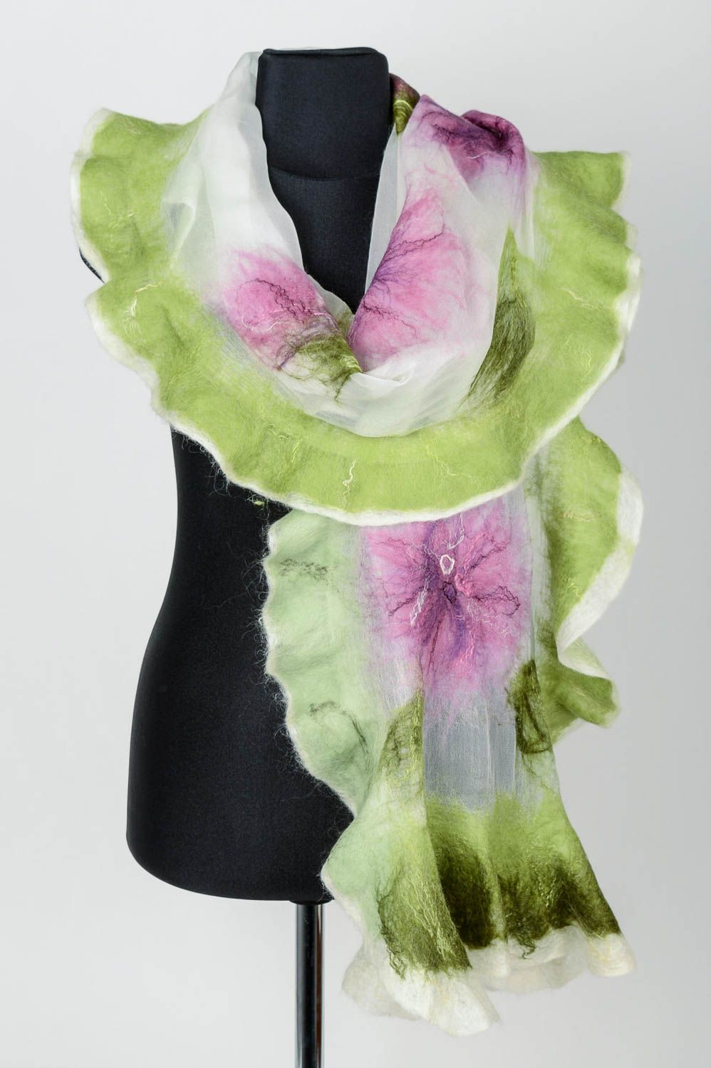 Beautiful handmade silk scarf felted wool scarf designer accessories for girls photo 1