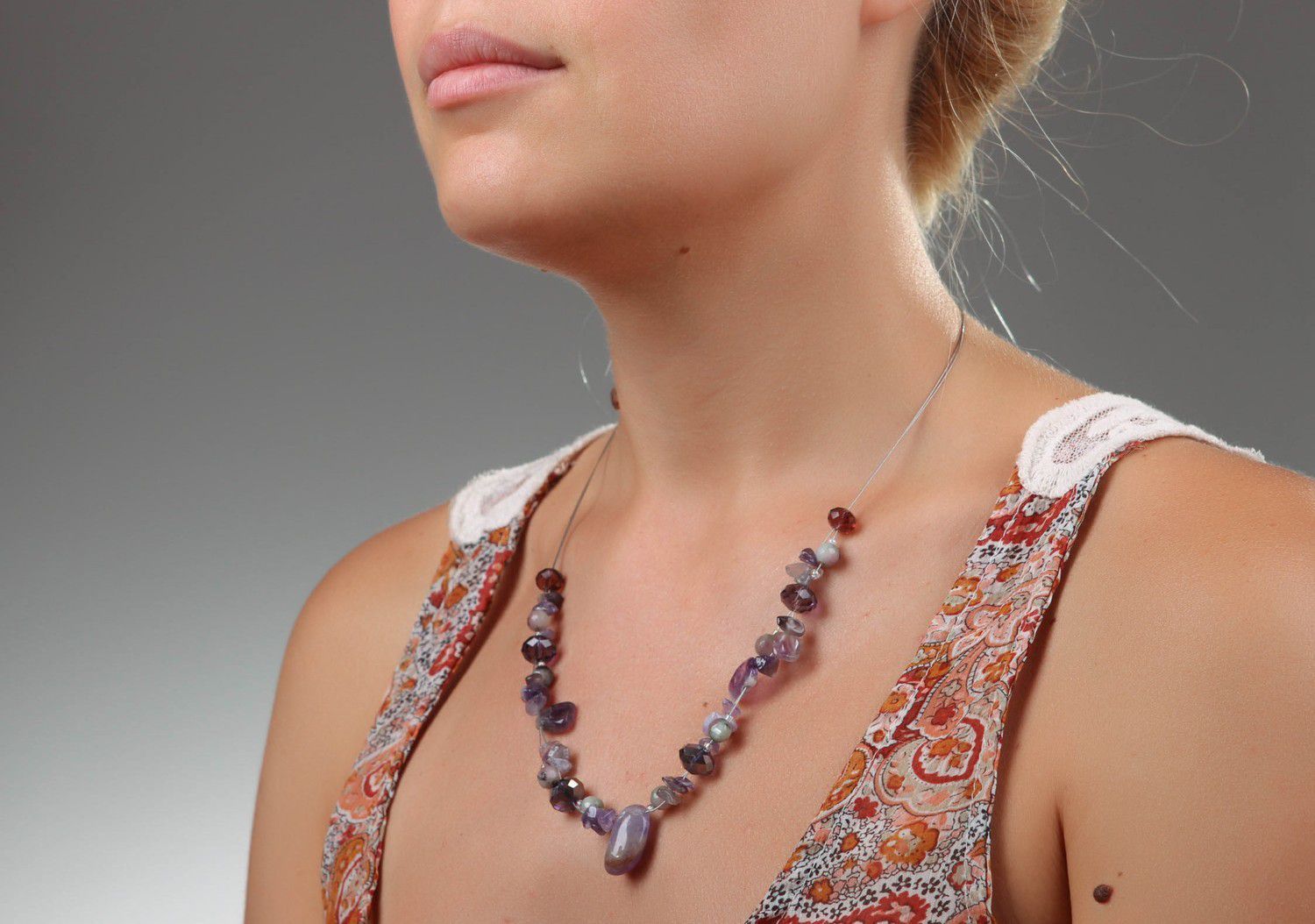 Necklace made of agate, amethyst photo 5