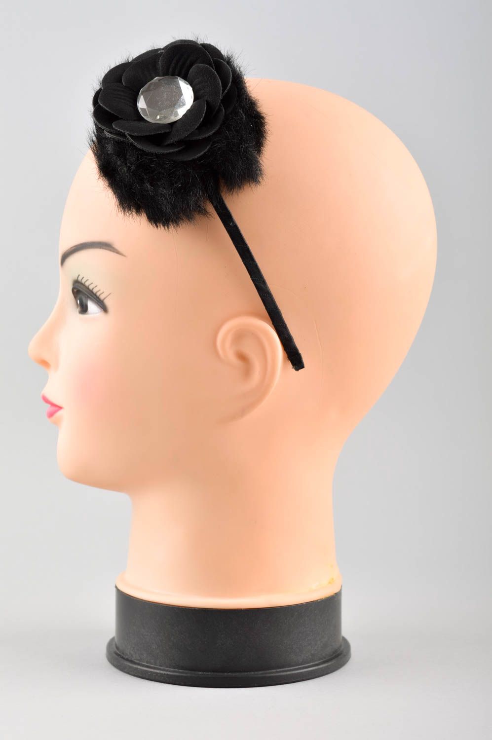 Serre-tête fleur Cerceau cheveux fait main fin Accessoires coiffure noir design photo 2
