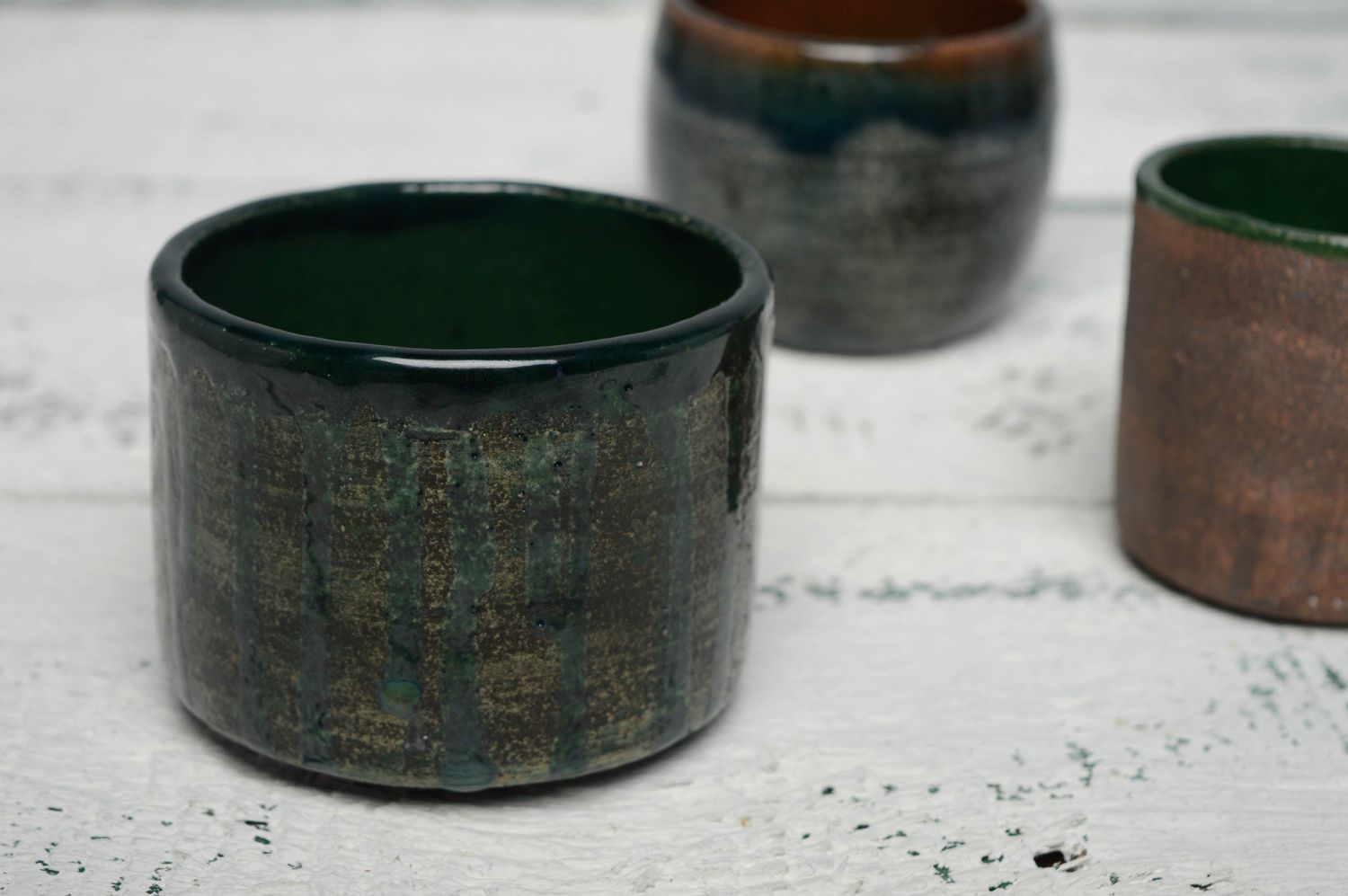 9 oz ceramic coffee cup glazed with no handle in dark green color 0,52 lb photo 5