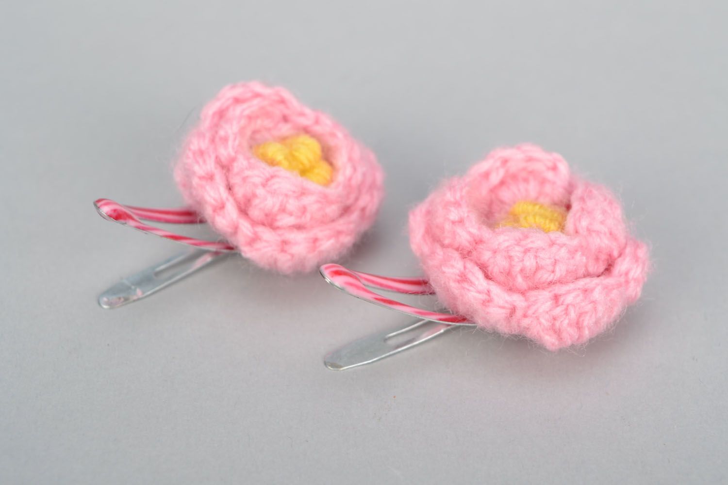 Crochet hair clips Pink Bud photo 4