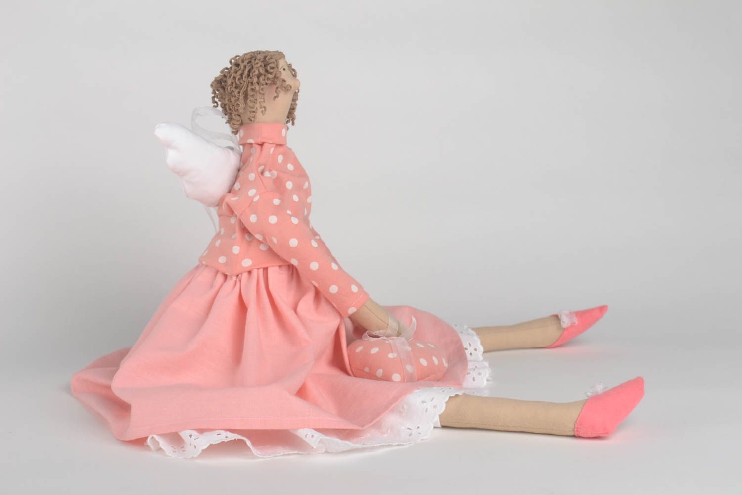 Кукла ручной работы авторская кукла на подставке тряпичная кукла Ангел розовом фото 2