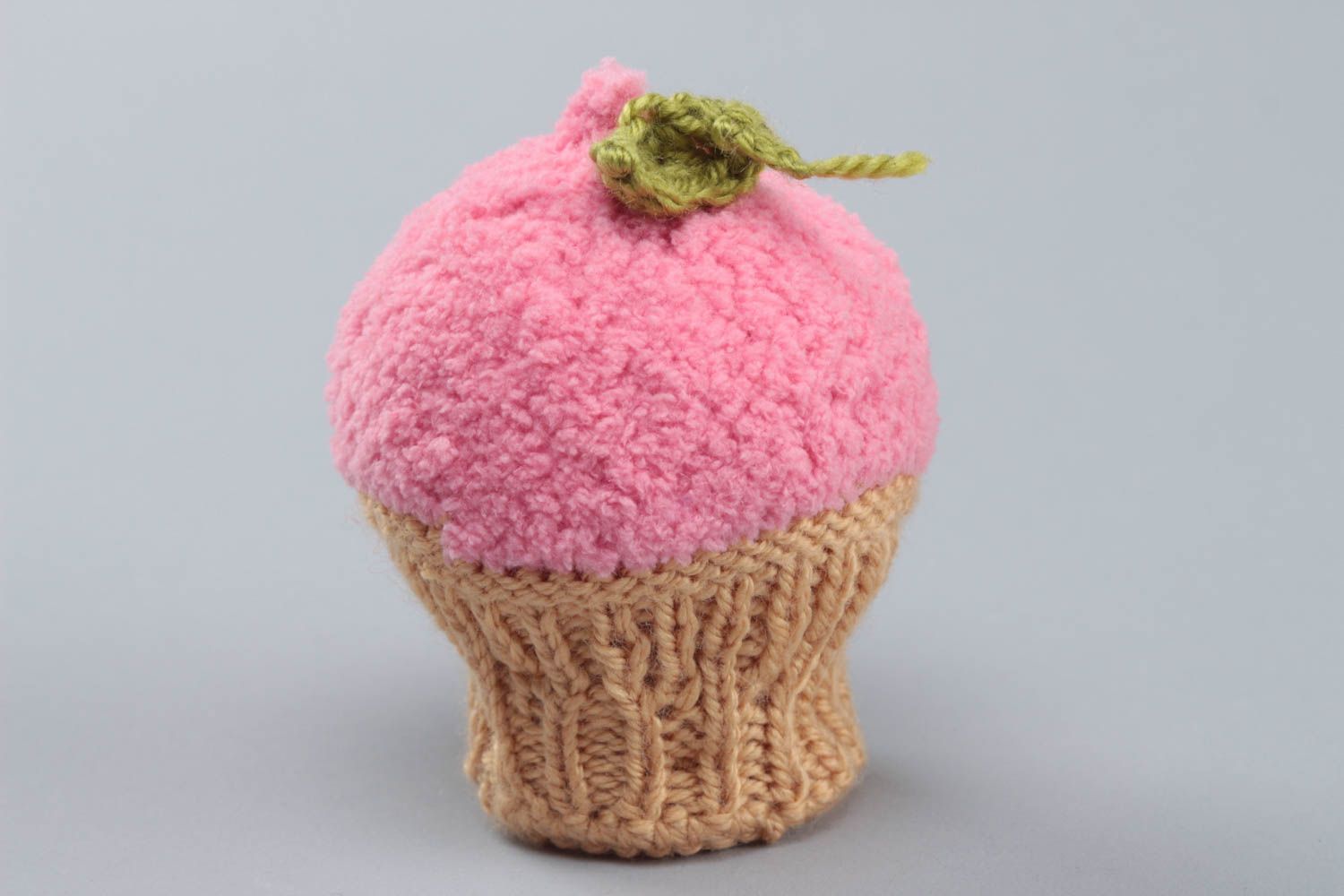 Handmade soft toy crocheted of acrylic threads pink cake for kids and decor photo 2