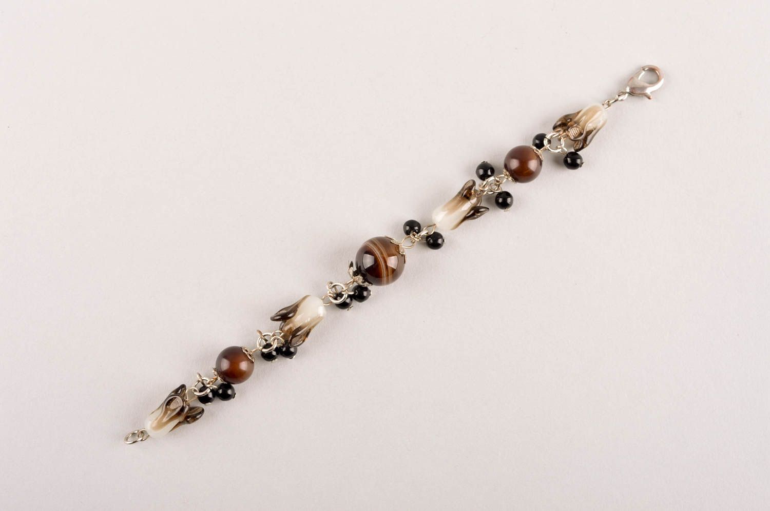 Unique seed beaded bijouterie handmade designer natural stones bracelet for her photo 4