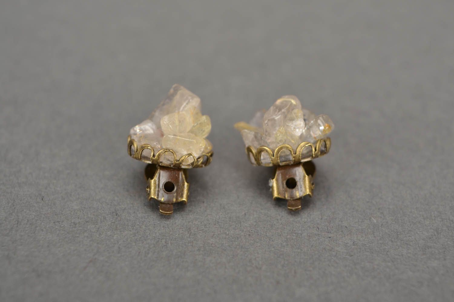 Boucles d'oreilles clips avec quartz faites main photo 3