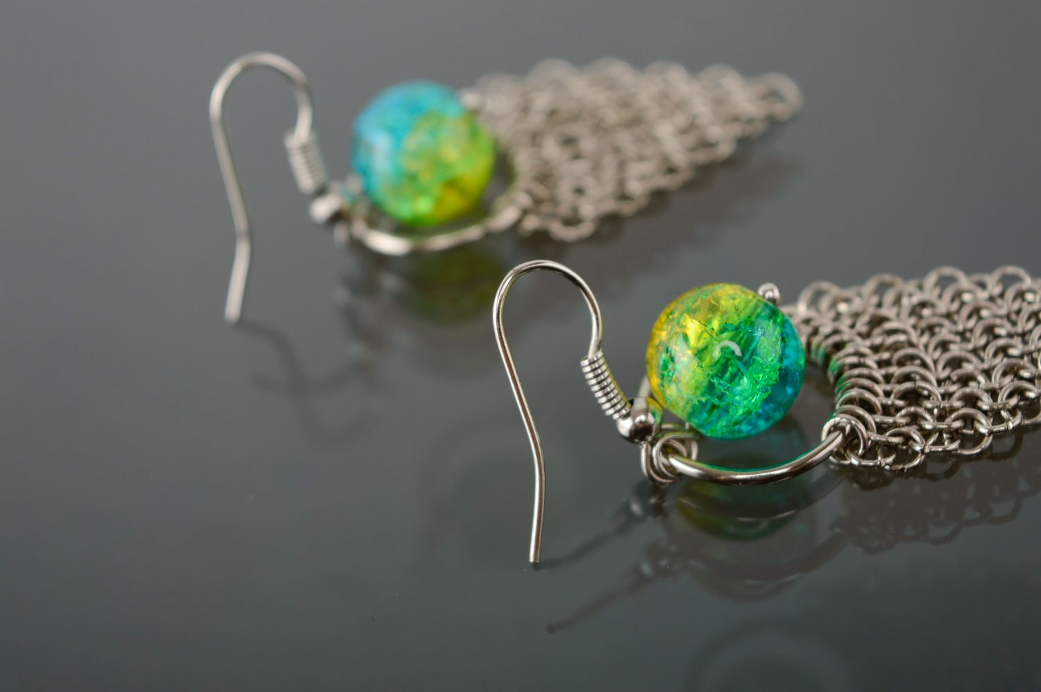 Steel bracelet and earrings with Czech beads photo 5