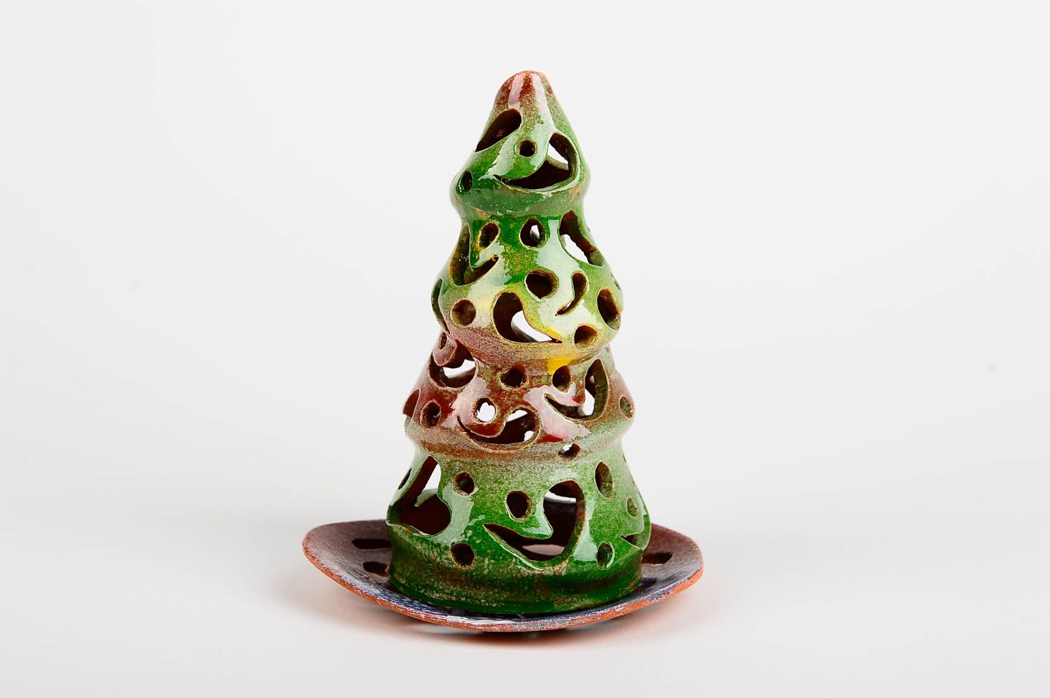 Ceramic candle holder for tea light in the shape of Christmas tree 6,3 inches, 0,44 lb photo 1