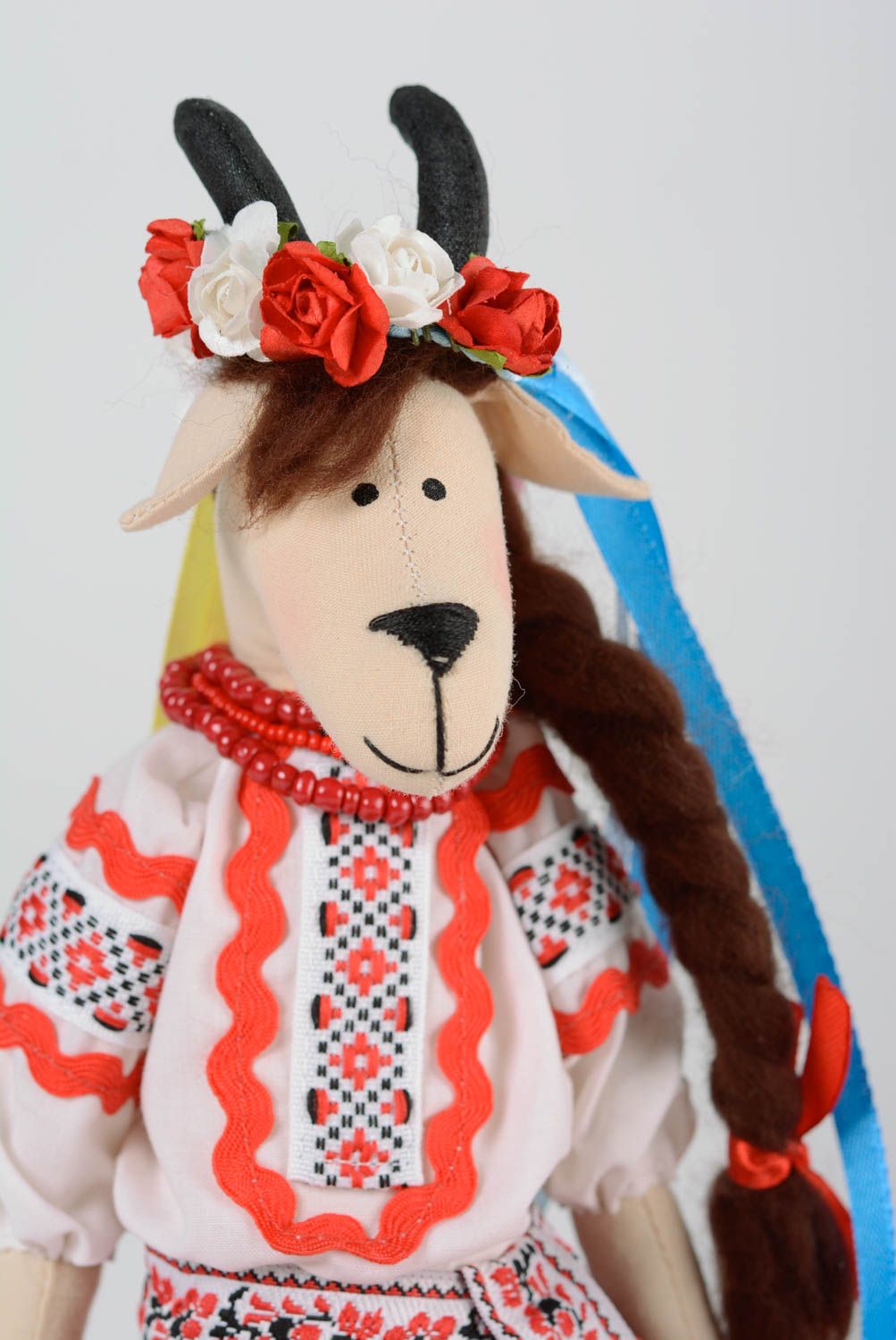 Handmade cotton fabric soft doll cute goat in traditional Ukrainian costume  photo 2