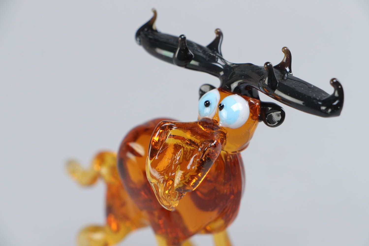 Handmade collectible lampwork glass miniature animal figurine of surprised elk photo 3