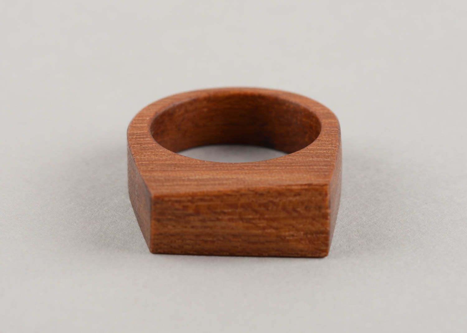 Handmade designer light brown female ring made of wood of unusual shape photo 5
