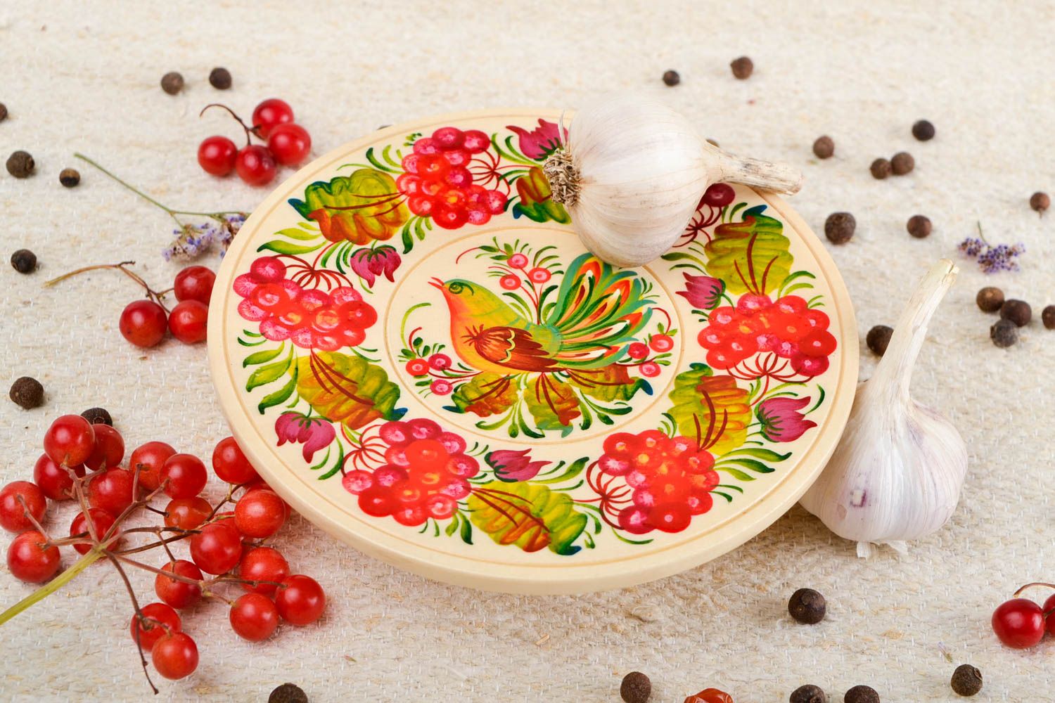 Handmade wooden plate for decorative use only folk art painted plate gift ideas photo 1