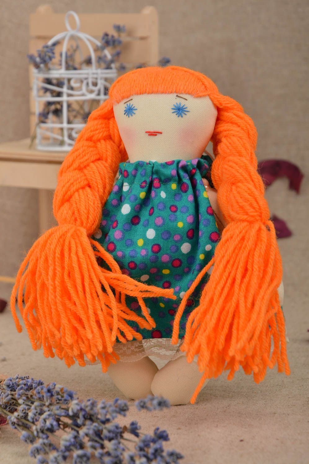 Мягкая игрушка из ткани ручной работы красивая рыжая кукла для девочки фото 1
