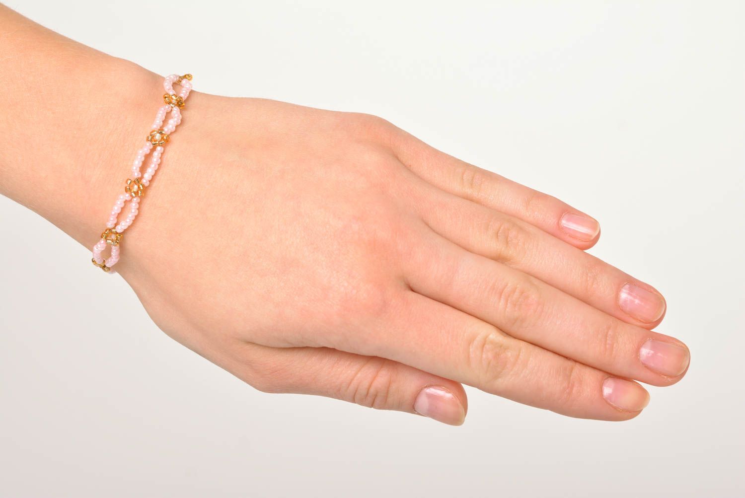 Pink and gold beads floral adjustable bracelet for girls photo 2