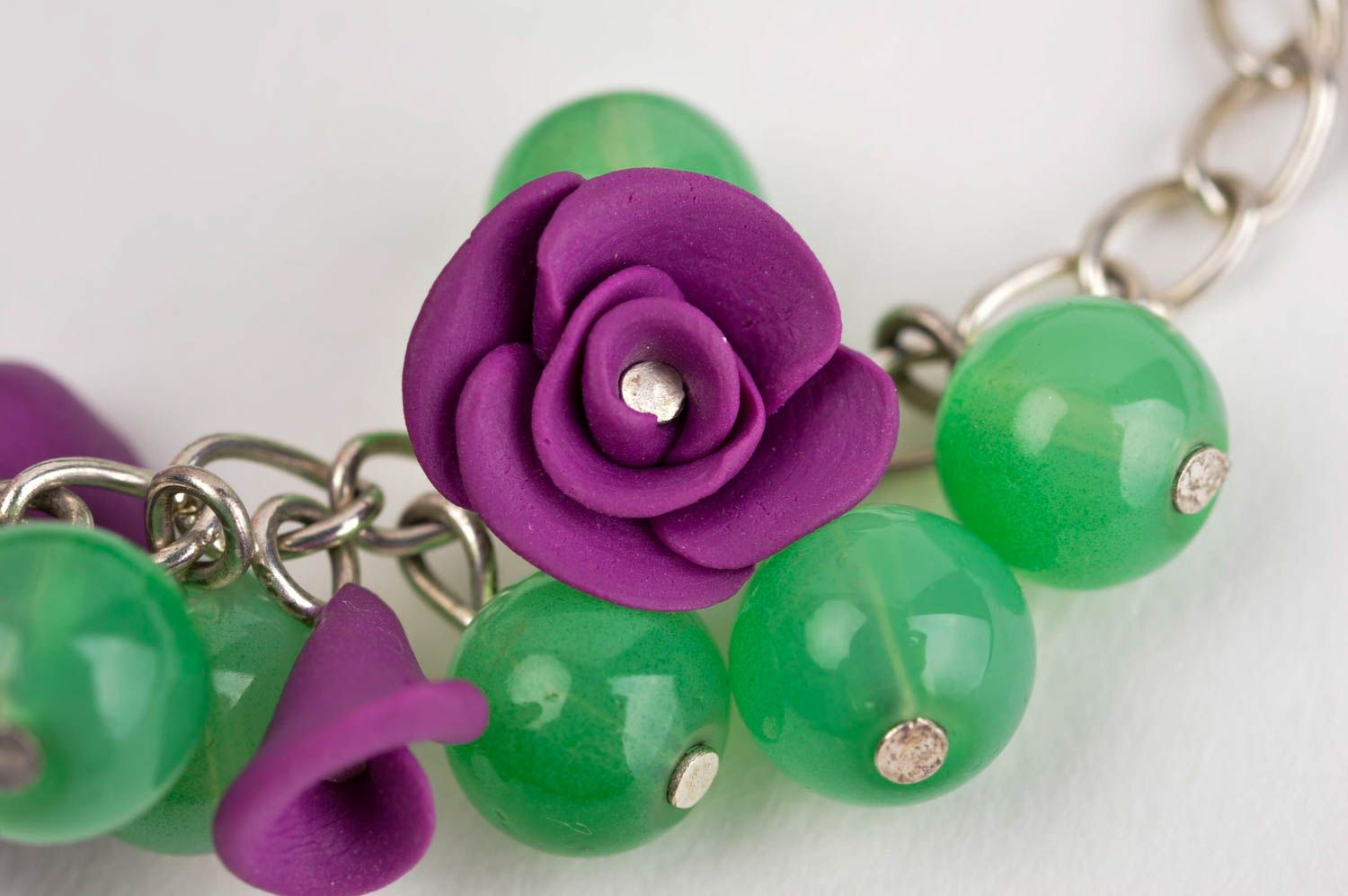 Bracelet floral Bijou fait main pâte polymère perles de verre Cadeau pour femme photo 5
