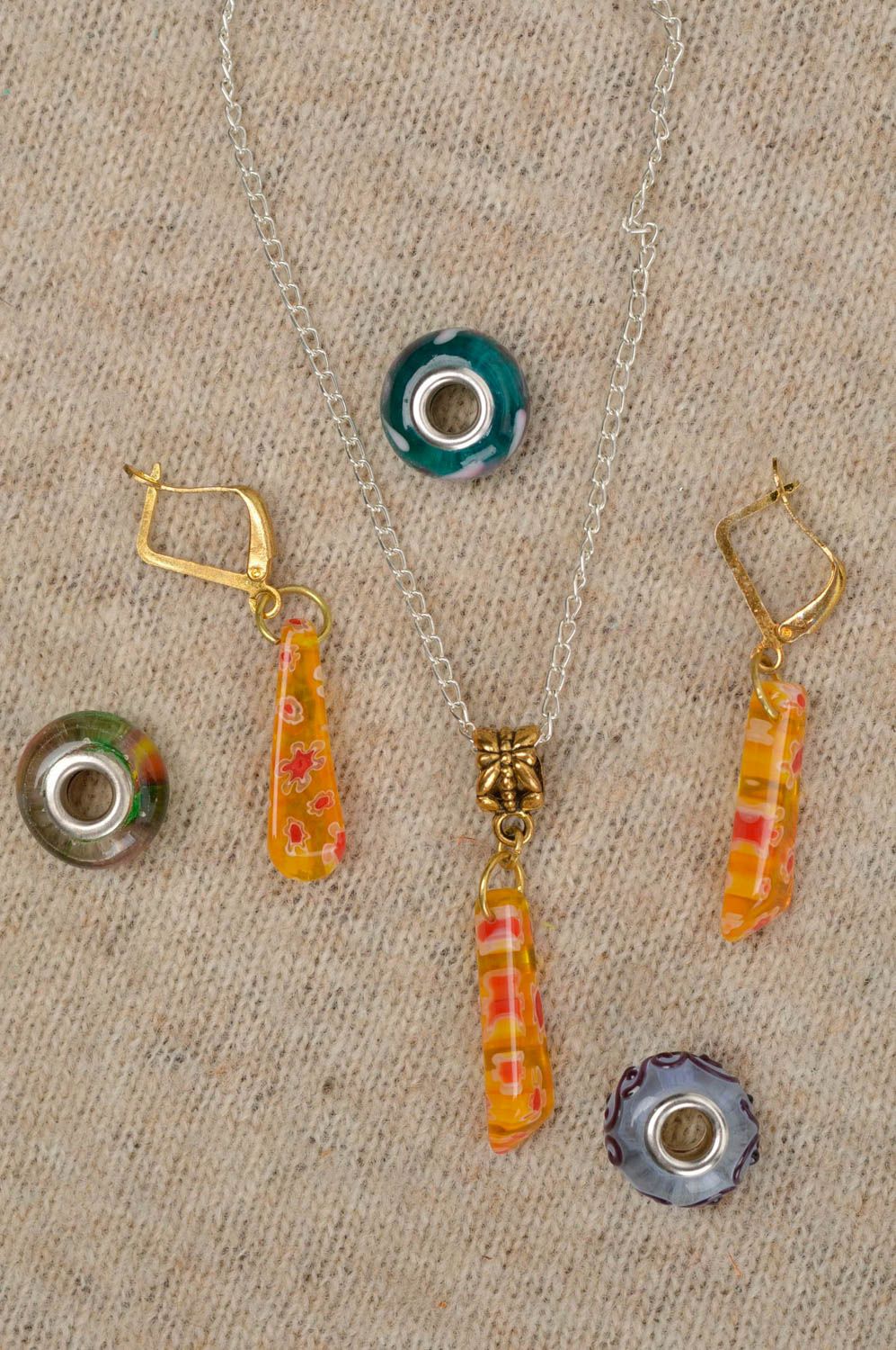 Handmade jewelry set glass earrings with charms glass pendant women fashion photo 1