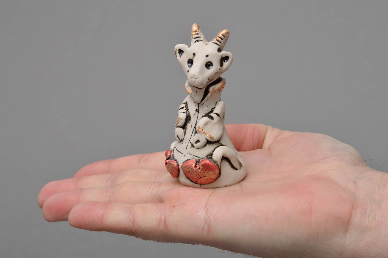 Unusual handmade designer porcelain figurine of white goat in mittens photo 4