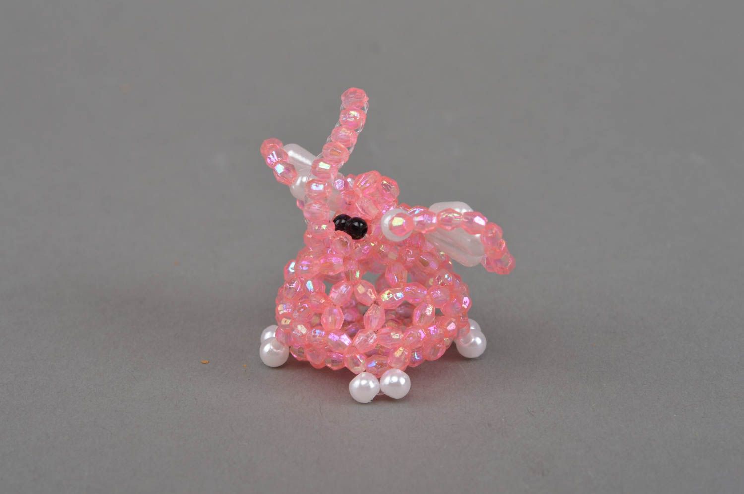 Handmade pink beaded figurine of elephant miniature collectible statuette photo 2