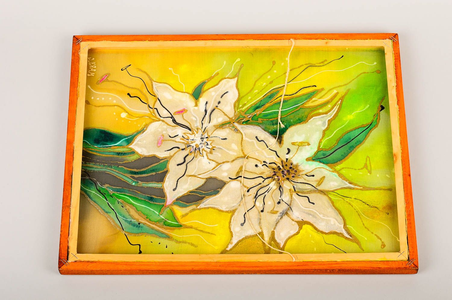 Батик картина ручной работы картина из ткани дизайн стен лилии карсивые фото 4