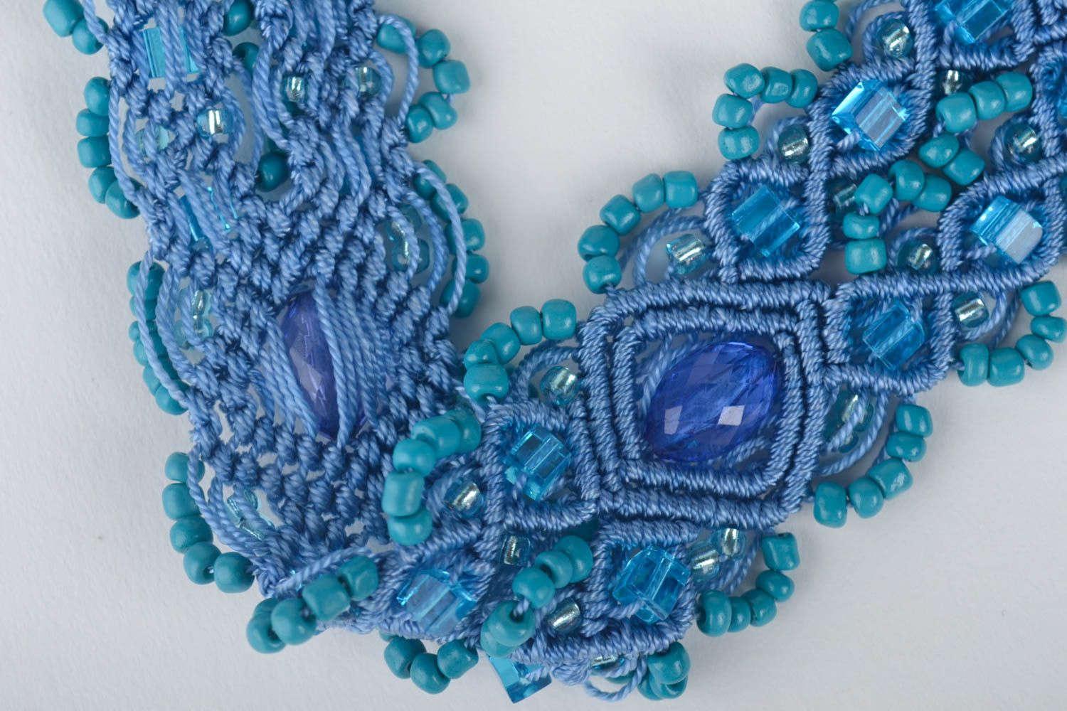 Handmade geflochtener Gürtel Accessoire für Frauen Makramee Schmuck blau schön foto 3