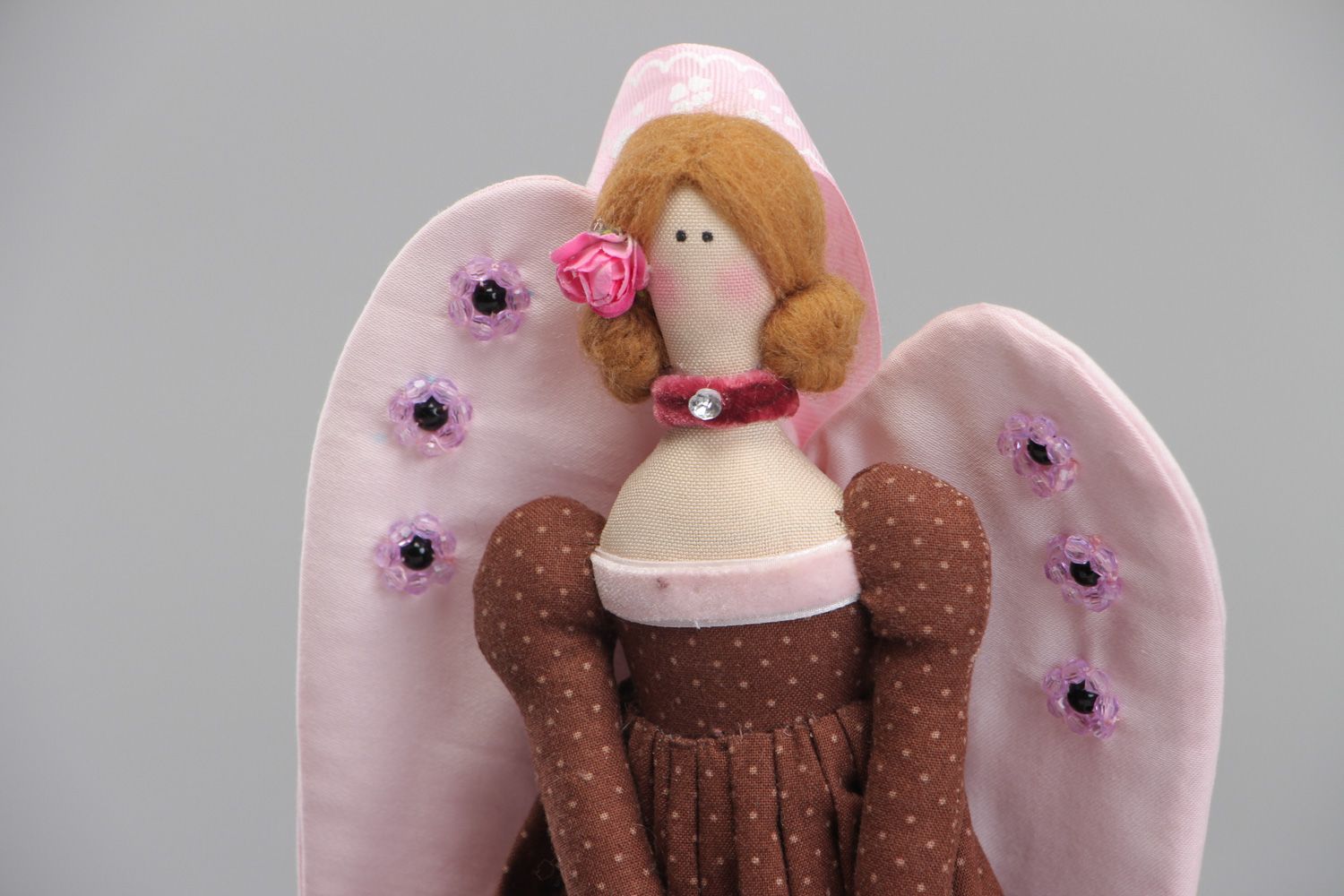 Schönes handgemachtes Kuscheltier aus Textil Engel im Vintage Stil foto 2