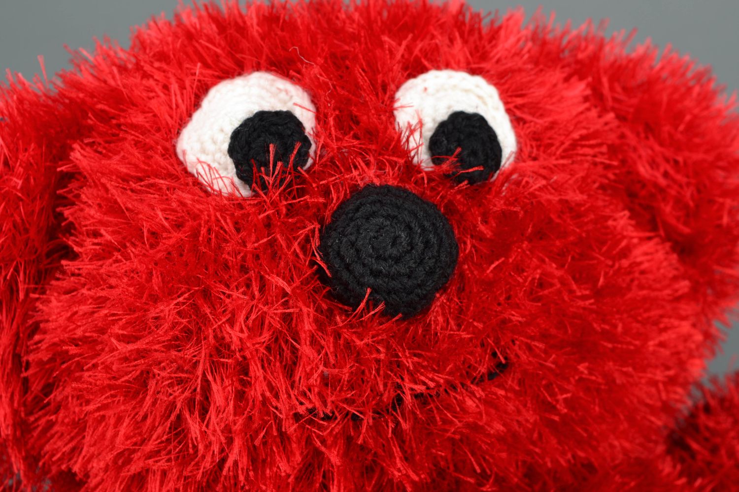 Soft knitted toy Red Shaggy Bear photo 3
