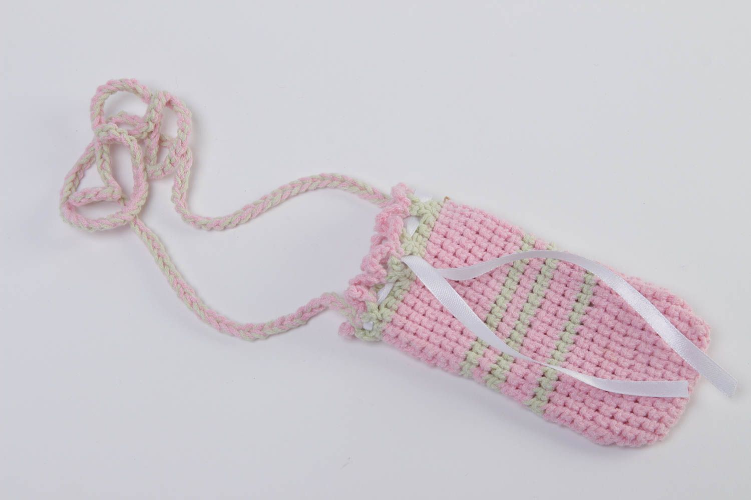 Handmade gehäkelte Handytasche Designer Schmuck Accessoire für Frauen rosa foto 2