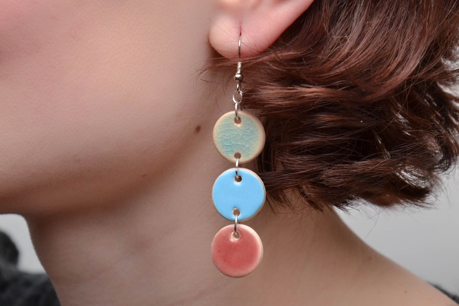 Long colorful ceramic earrings photo 5