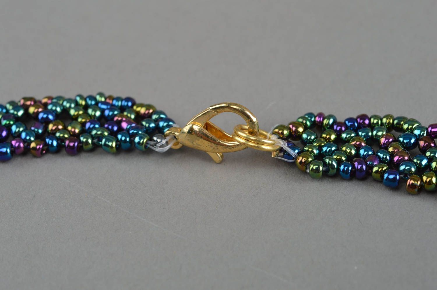 Ожерелье из бисера плетеное ручной работы оригинальное Космические переливы фото 4